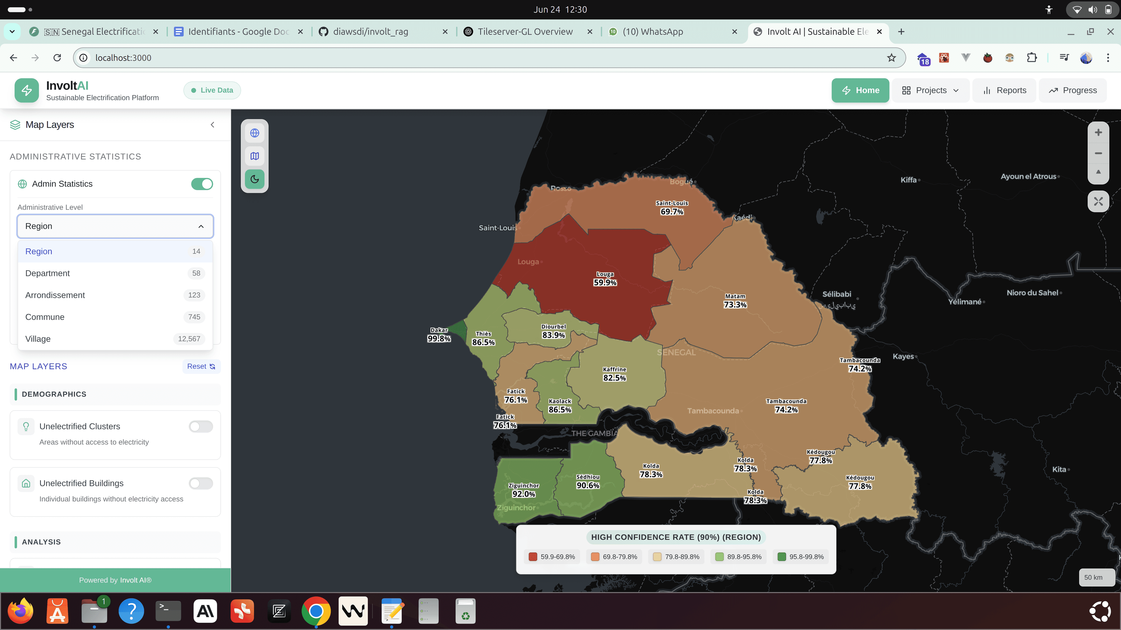 Administrative division electrification monitoring