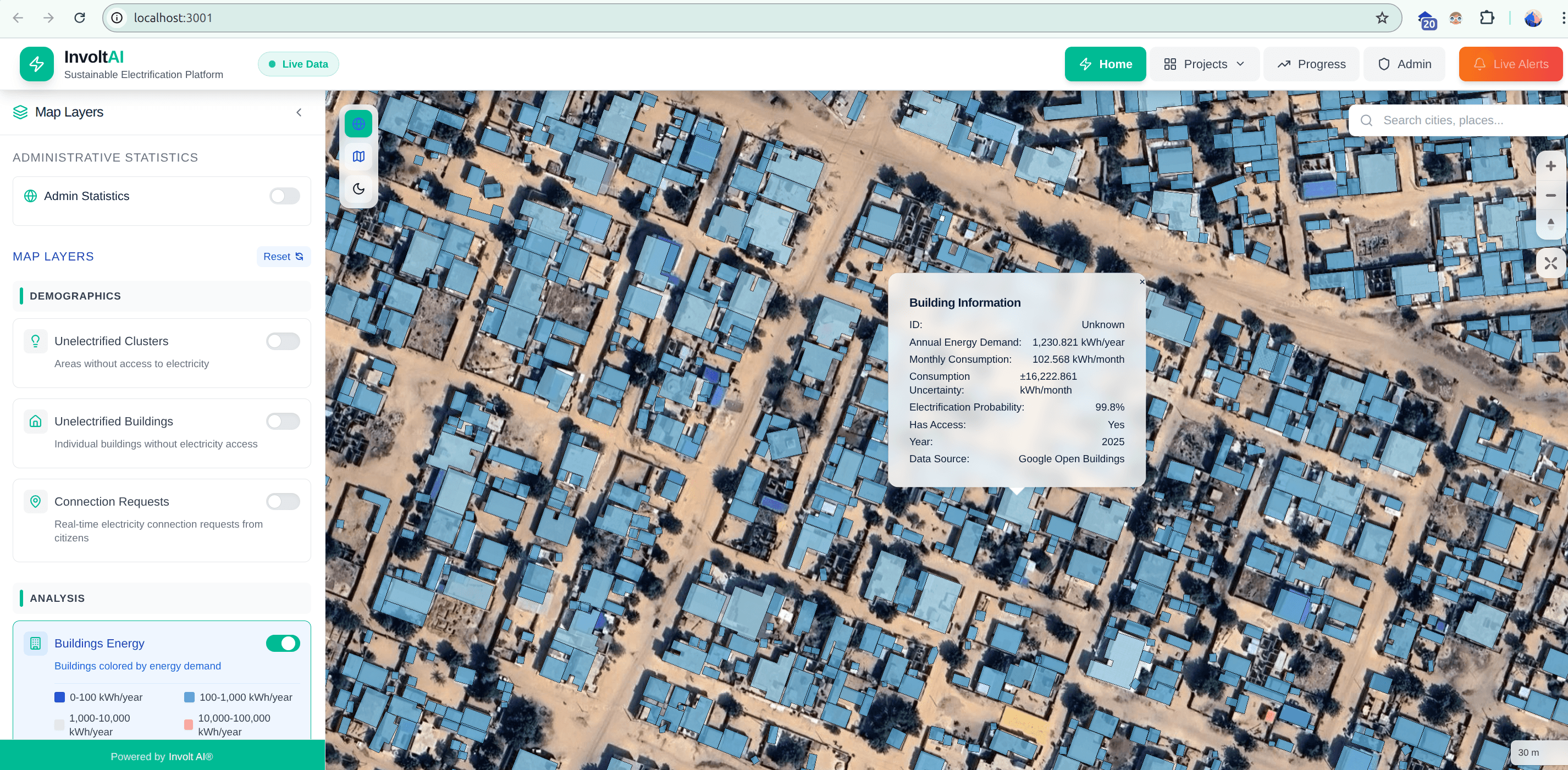Building-level energy access detection
